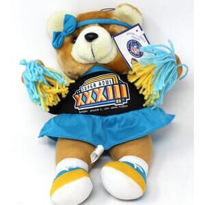Super Bowl 1999 NFL Stuffed Plush Cheerleader Bear Football  Blue Retired